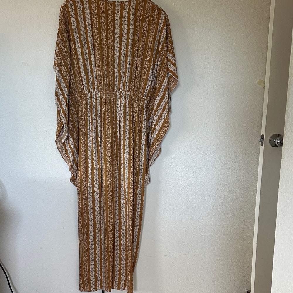 Manaola Striped Caftan Maxi Dress in Mustard and White - Picture 2 of 5